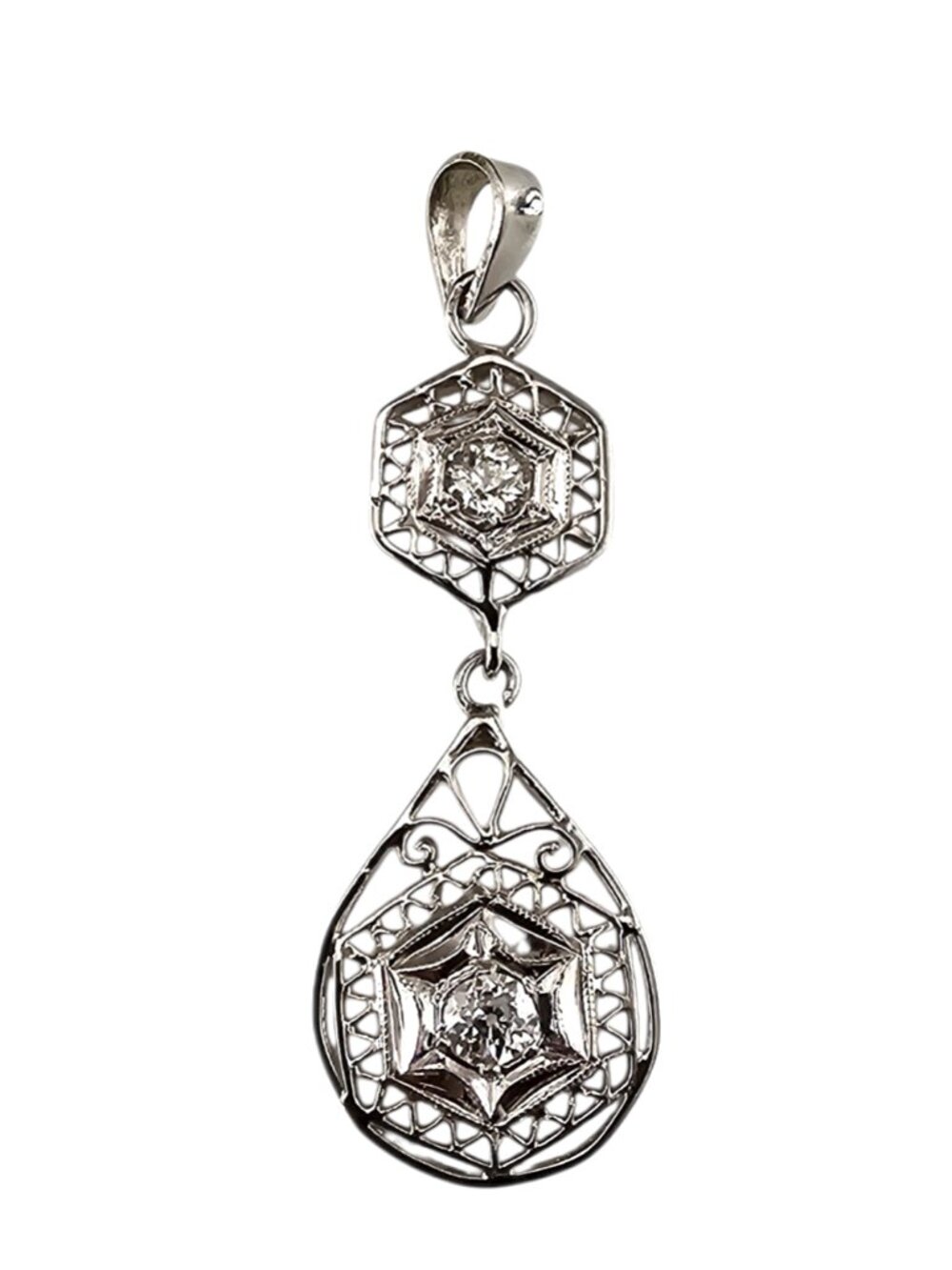 10K White Gold and Diamond Filigree Pendant #25136